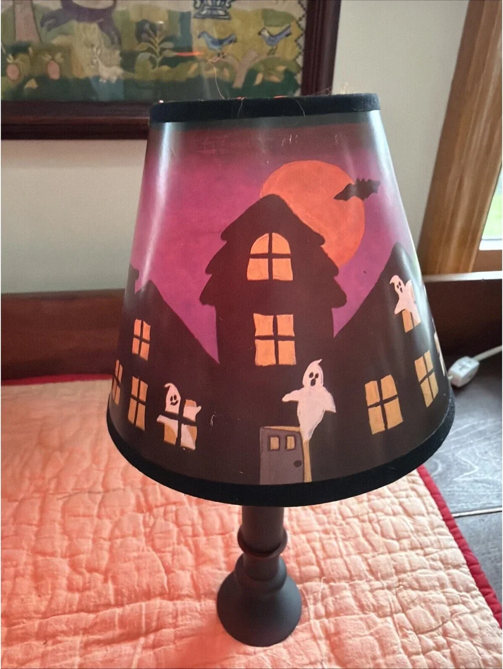 Vintage Pair Halloween Mini Lamps With Shade Ghost Haunted House Spooky Cute